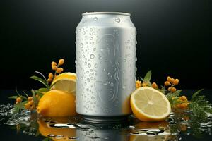 AI generated Seasonal delight Can of cold beverage for summer refreshment photo