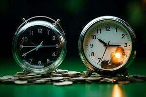 AI generated Time is money dollar savings and clock in a jar photo