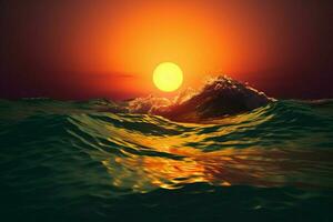 AI generated Oceans embrace Sunset paints the seas surface with warm hues photo