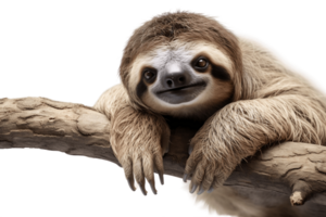 AI generated Sloth on Branch Isolated on Transparent Background. AI png