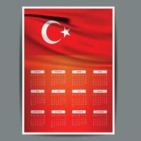 Turkiye Calendar with a month with Turkiye flag and all 12 months with red color gradient background Vector