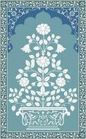 Traditional oriental flower motif design. Indian Rajasthani Floral wall painting. Mughal wall paintings, Mughal silhouette motif. vector