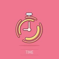 icono de temporizador de reloj de dibujos animados de vector en estilo cómico. pictograma de ilustración del concepto de alarma de tiempo. concepto de efecto de salpicadura de negocio de reloj cronómetro.