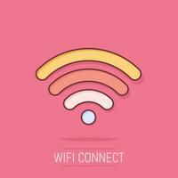 Wifi internet icon in comic style. Wi-fi wireless technology vector cartoon illustration pictogram. Network wifi business concept splash effect.