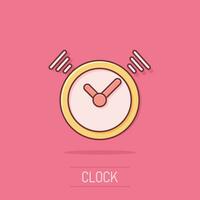 icono de temporizador de reloj de dibujos animados de vector en estilo cómico. pictograma de ilustración del concepto de alarma de tiempo. concepto de efecto de salpicadura de negocio de reloj cronómetro.