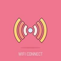 Wifi internet icon in comic style. Wi-fi wireless technology vector cartoon illustration pictogram. Network wifi business concept splash effect.