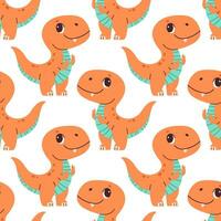 Cute dinosaur seamless pattern. Cute colored dinosaurs for nursery, kids clothing. Kids pattern in flat cartoon style. Vector illustration.