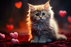 AI generated Pawsitively adorable A sweet kitten nestled with a heart radiating love AI Generated photo