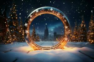 AI generated 3D circle frame a beautiful backdrop to celebrate Merry Christmas and Happy New Year AI Generated photo