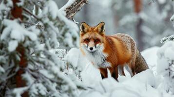 AI generated Red fox in the winter forest photo