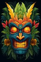 AI generated Illustration of a tropical Tiki mask. Symbol of a wild tribe in the jungle. photo