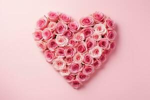 AI generated A heart shaped arrangement of pink roses photo