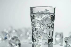 ai generado vaso con puro agua y hielo en un blanco antecedentes foto