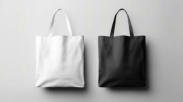 AI generated White Black Tote Bags Mockup on Grey Background photo