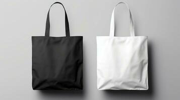 AI generated White Black Tote Bags Mockup on Grey Background photo