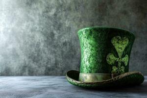 AI generated St patricks day green leprechaun hat with clover photo