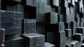 AI generated Abstract block stack wooden 3d cubes, black wood texture for backdrop photo
