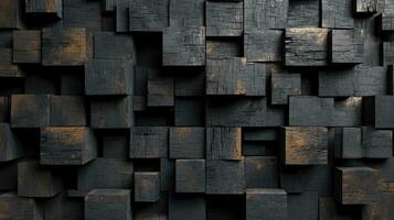 AI generated Abstract block stack wooden 3d cubes, black wood texture for backdrop photo