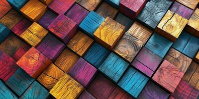 AI generated Abstract block stack wooden 3d cubes, colorful wood texture for backdrop photo