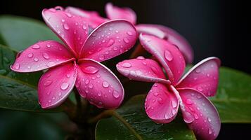 ai generado profundo rosado plumeria después un lluvia otoño foto