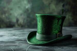 AI generated St patricks day green leprechaun hat with clover photo