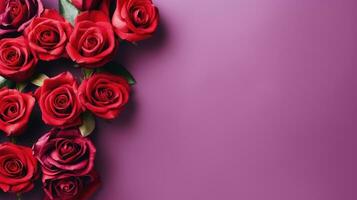 AI generated A group of red roses on a purple background photo