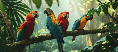 ai generado tropical loros sentado en un árbol rama en el selva foto