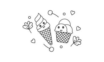 Kawaii coloring book with ice cream vector