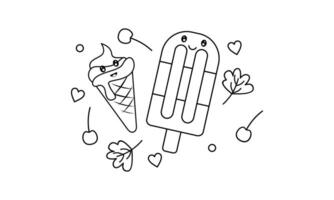 Kawaii coloring book with ice cream vector