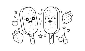 Kawaii coloring book with ice cream vector