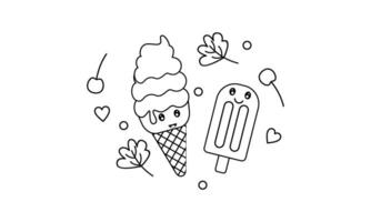 Kawaii coloring book with ice cream vector