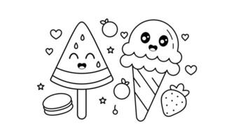 Kawaii coloring book with ice cream vector