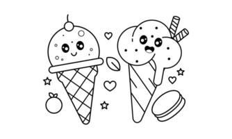 Kawaii coloring book with ice cream vector