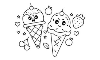 Kawaii coloring book with ice cream vector