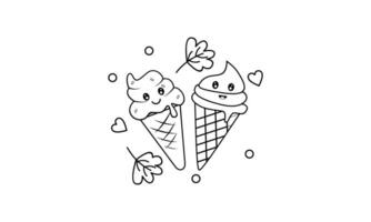 Kawaii coloring book with ice cream vector