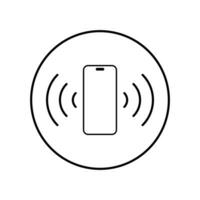 Smartphone ringing icon. Mobile phone vibrating symbol in circle line vector