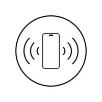 Smartphone ringing icon. Mobile phone vibrating symbol in circle line vector