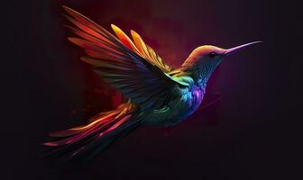 AI generated hummingbird logo with multiple colors flying through the air.  AI Generated photo