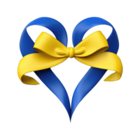 AI generated Blue heart, yellow ribbon wrapping around the heart. png