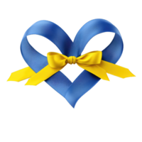 AI generated Blue heart, yellow ribbon wrapping around the heart. png