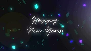 contento nuevo año ligero brillar partículas bokeh lazo poder en negro fondo, fiesta felicidades saludo fiesta contento nuevo año, celebracion concepto.4k antecedentes. video
