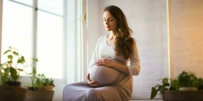 AI generated A pregnant lady sitting, connecting with her growing baby photo