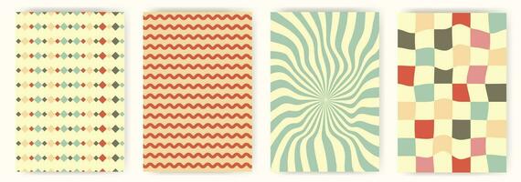 Retro groovy vintage 60s, 70s style background collection vector