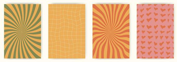 Retro groovy vintage background collection vector