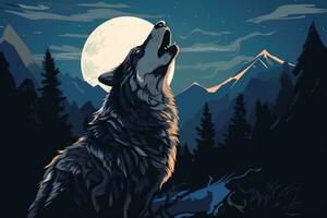 AI generated A wolf howling at the moon photo