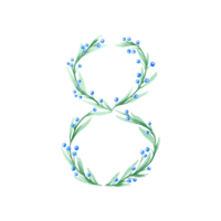 marcha 8 feliz mulheres dia número 8 com flores elementos e azul bagas em isolado fundo para internacional mulheres dia celebração. desenhado ilustração. png