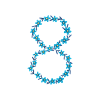 mão desenhado número 8 com azul flores e folhas. internacional mulheres dia isolado Projeto png