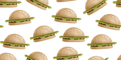 Burger endless background. Digitally hand drawn fast food seamless pattern. png