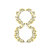 Hand drawn Floral number 8 with amazing yellow flowers and leaves  Number 8 design for international womens day. Perfect for flyers, posters, invitations, cards, webs graphics png