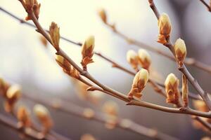 AI generated Nature background with willow twig and swollen buds photo